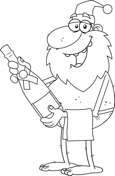 Premium Vector | Outlined drunk naked santa claus cartoon character
