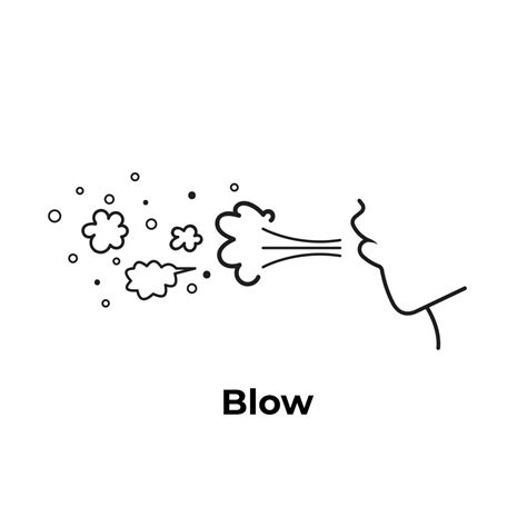 Blow or breath out action vector icon outline isolated on square white