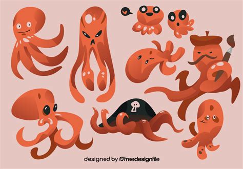 octopus cartoon set vector