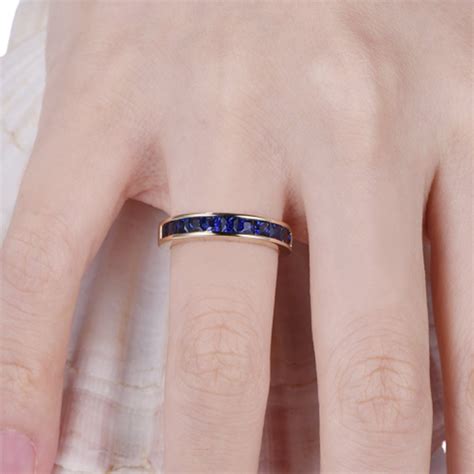 Sapphire Wedding Band 14k Gold Sapphire Band Sapphire Half - Etsy