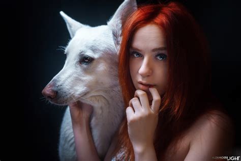 Download Model Redhead Dog Portrait Face Maria Nekrasova Woman Mood HD