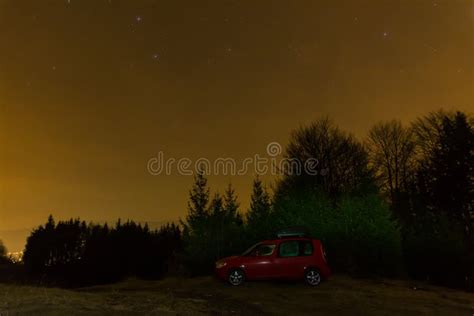 Car in forest at night stock photo. Image of landscape - 68402024