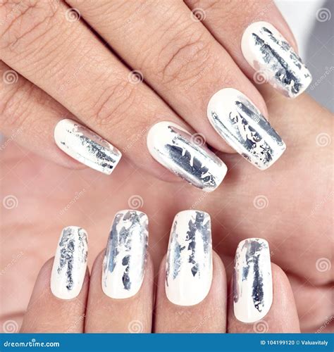 Stylish Trendy Female Silver Manicure. Stock Photo - Image of beauty ...