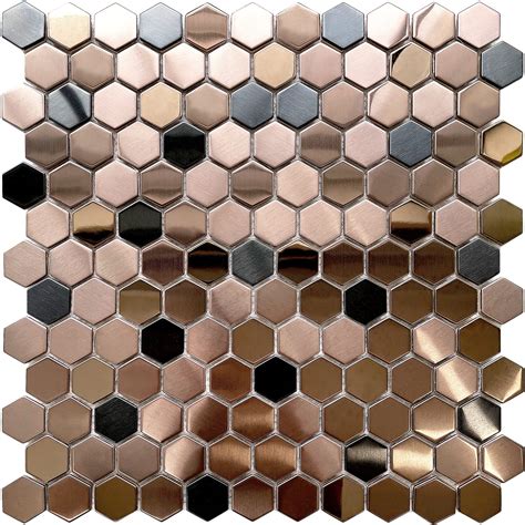 Hexagon Stainless Steel Brushed Mosaic Tile Bronze Copper Color Black