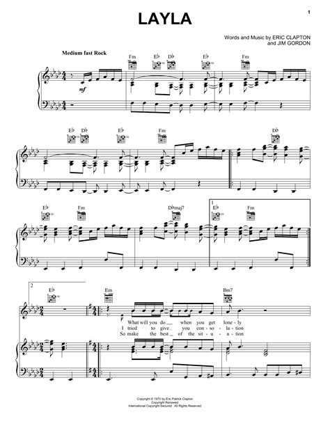Layla by Derek And The Dominos Sheet Music for Piano, Vocal & Guitar