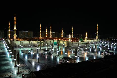 nabawi mosque  medina  full view  night time editorial