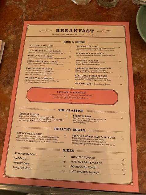 Menu at The Grounds of the City cafe, Sydney