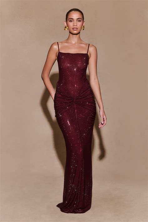 Roisin Diamante Maxi Dress - Mahogany & MESHKI