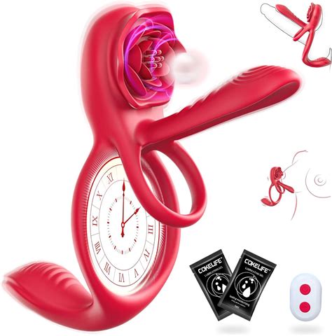 ZEZELIFE Vibrating Cock Ring with Clitoral Stimulation, 4 in 1 Rose