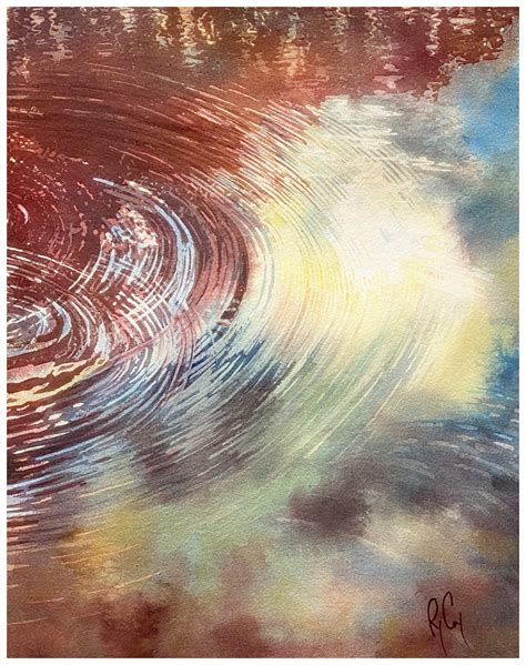 Water Ripple Painting, Rippling Water Wall Art. Red Abstract Watercolor ...