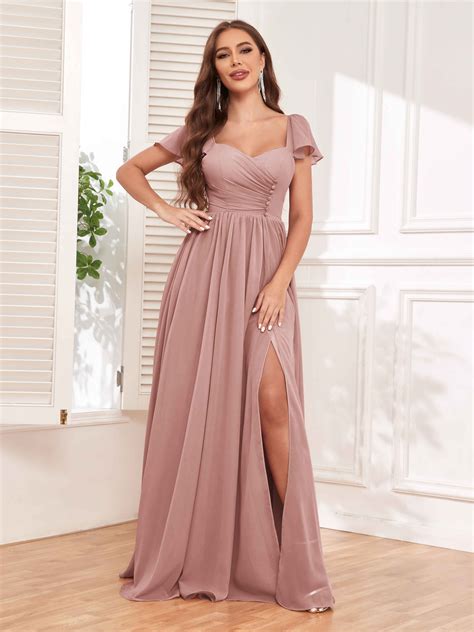 leia flowy sweetheart ruched long maid  honor bridesmaid dresses