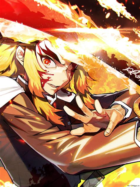 Demon slayer: kimetsu no yaiba kyojuro rengoku fighting 4K wallpaper