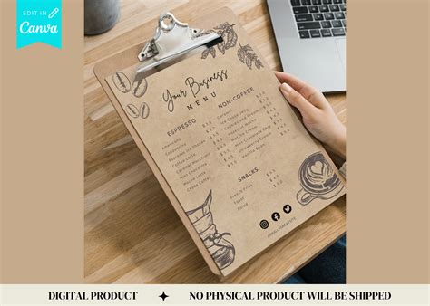 DIY Coffee Shop Menu Template Editable Cafe Menu Template Restaurant