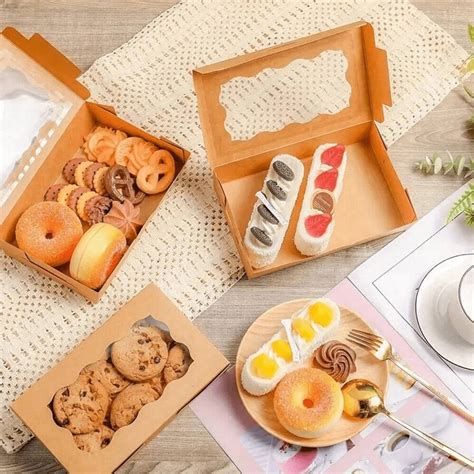 pcs brown kraft paper cookie box  clear window bakery box