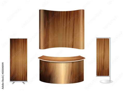 trade show booth exhibition stand design mock  front view  wood