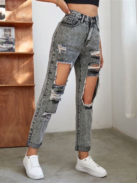 High waist ripped raw hem jeans – Artofit