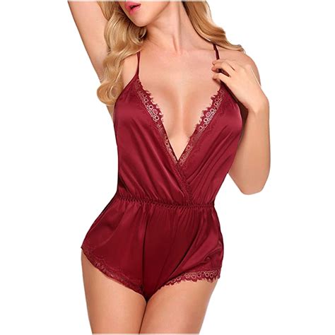 FRSASU Lingerie for Women Teddy Lace Bodysuit Deep V-Neck Halter