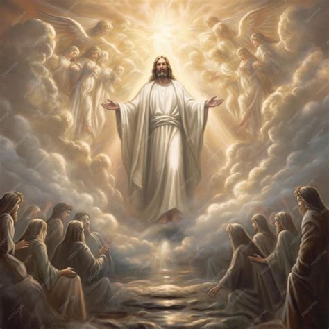 Un jesus con el cielo detras de el | Foto Premium