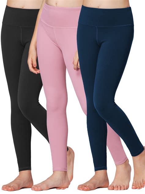 Stelle Girls 3 Pairs Athletic Leggings with Hidden Pockets,Full Legnth