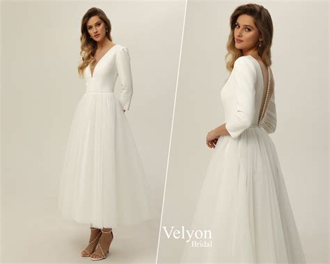 Short Wedding Dress, Tea Length Wedding Dress, Midi Retro Wedding Dress