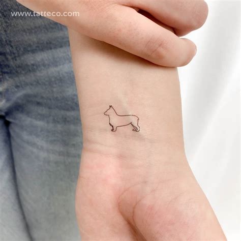Fine line style Corgi temporary tattoo located on the