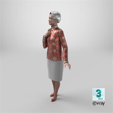 Asian Grandma Traditional Dress Standing 3D Model $169 - .3ds .blend