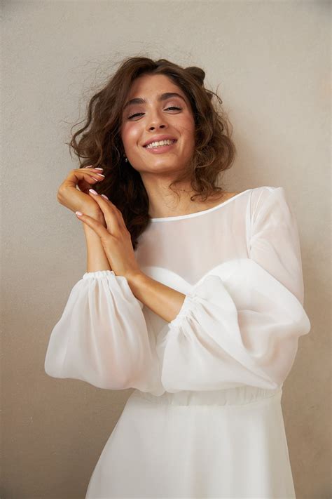 Simple Chiffon Wedding Dress Long Sleeve, A-line Wedding Dress