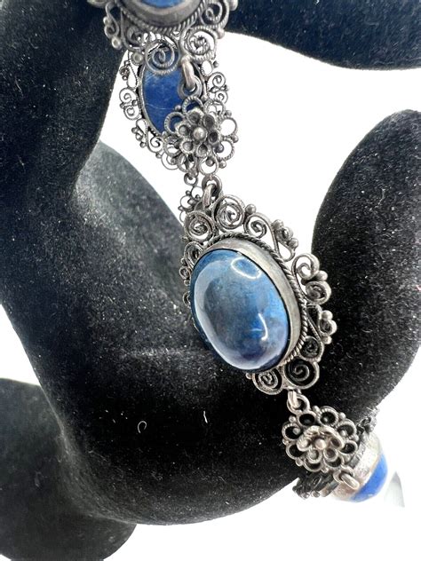 Rare Antique Italy Peruzzi Sterling Bracelet with Blu… - Gem