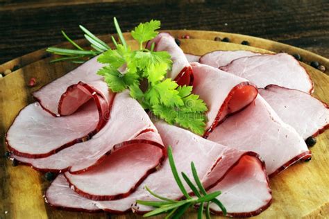 Glazed Sliced Ham or Boiled Ham Slices, Thinley Cuts on Table Stock ...