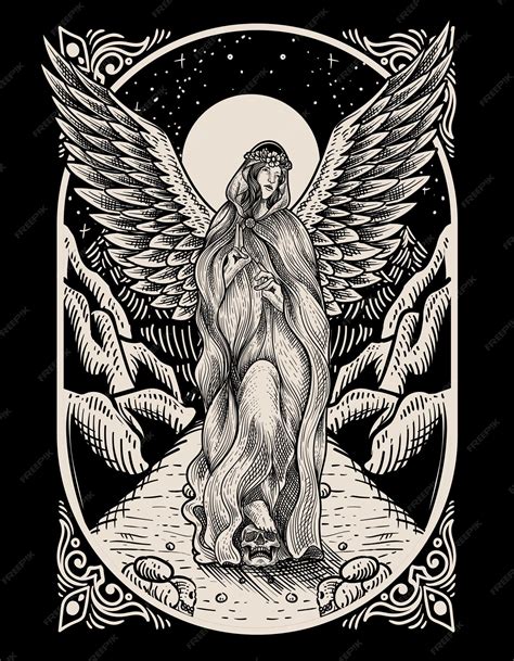 Premium Vector | Illustration vintage angel with engraving style