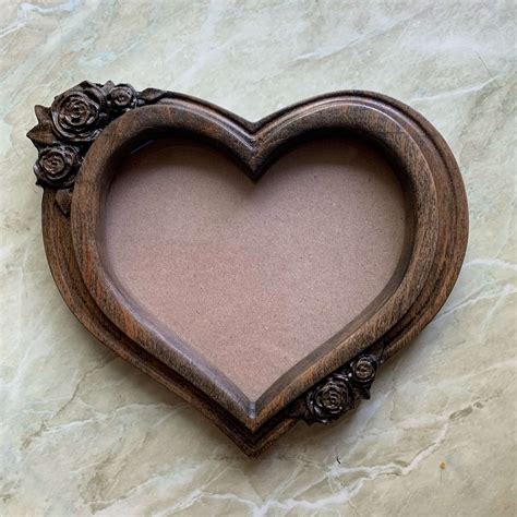 Wooden Heart Shape Photo Picture Frame Wood Carving Handmade | Etsy