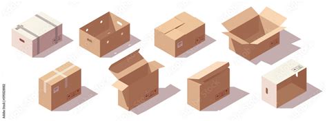 Isometric carton box set. Different types of cardboard boxes. Box for ...