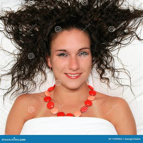 Naked Young Woman Lying on White Bed-sheets Stock Image - Image of