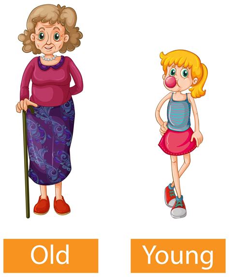 Opposite adjectives words with old and young 1783986 Vector Art at Vecteezy