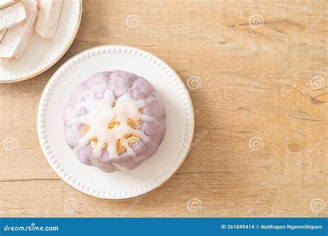 taro bun  white sugar cream  nut stock photo image  homemade