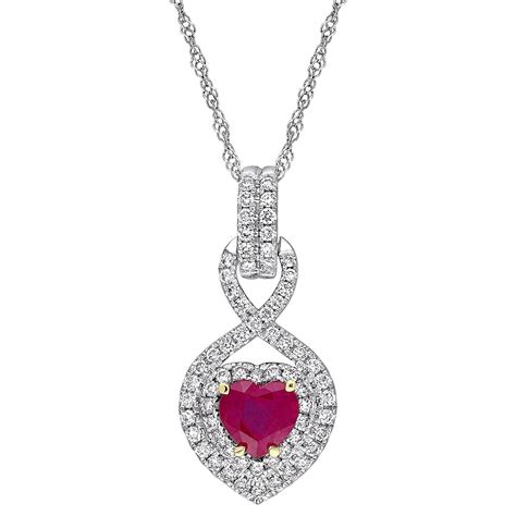Ruby and 0.28 CT. Diamond Double Halo Infinity Heart Pendant in 14K