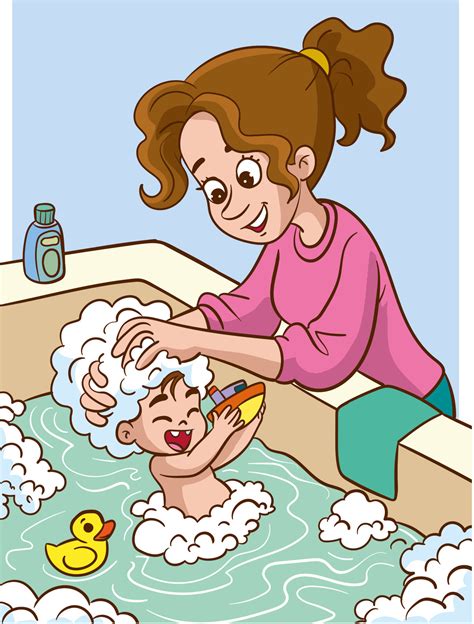 mother washing her little child in the bathroom cartoon vector 23022677