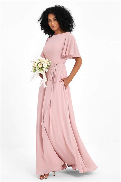 Flutter Sleeves Chiffon Maxi Bridesmaid Dress – DUNTERY UK
