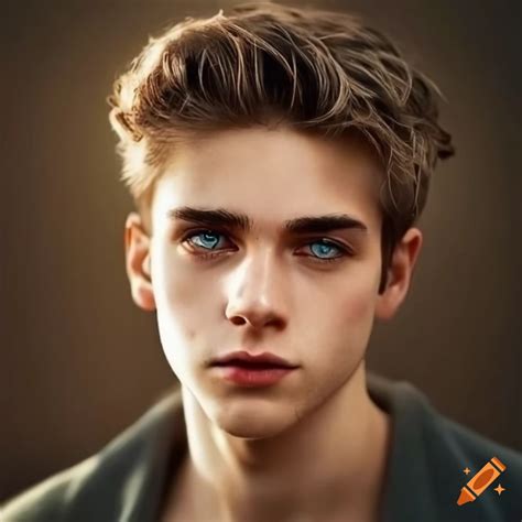 portrait   handsome young man  green eyes  craiyon