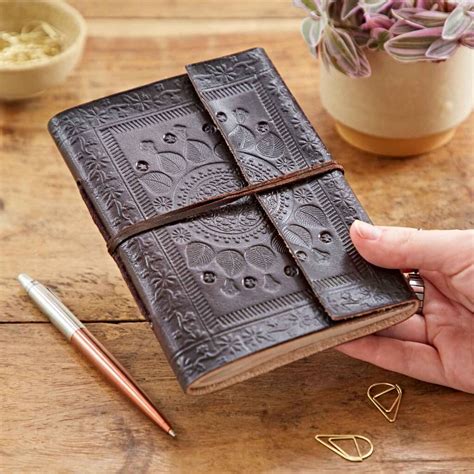 indra medium embossed leather notebook  paper high