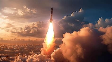 premium ai image  rocket takes    sky  clouds