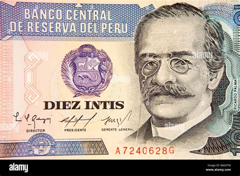 Money Peru currency detail of Peruvian 10 Inti banknote Stock Photo - Alamy
