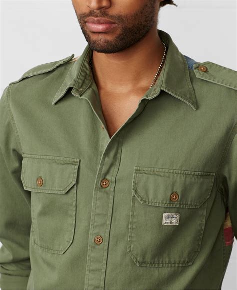 Ralph Lauren Flag-Back Military Shirt in Green for Men | Lyst