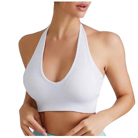 Kovlvoll Womens Sports Bras Halter U Neck No Underwire Solid Color