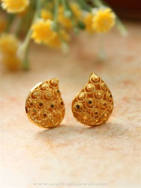 simple gold ear stud south india jewels
