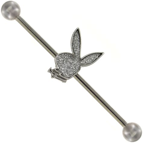 Silver Sandy Glitter Playboy Bunny Industrial Bar | BodyDazz.com