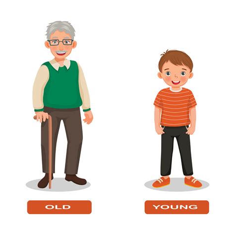 Opposite adjective antonym words old and young illustration of grandpa