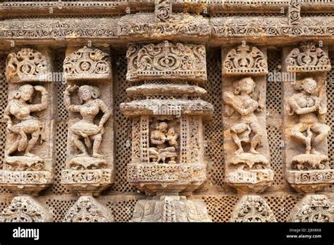 ancient stone carving  sculptures   walls  konark sun temple