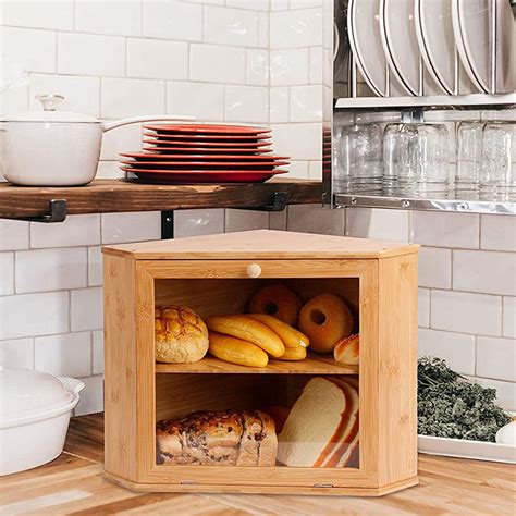 eco friendly woodenbamboo kitchen box  clear window  foodbread