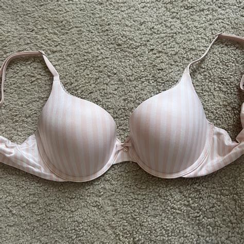 victorias secret pink  white iconic stripe bra depop